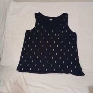Old Navy Tank Top  Women's Size XL Navy Blue Silver Pineapple Print Summer Wear
